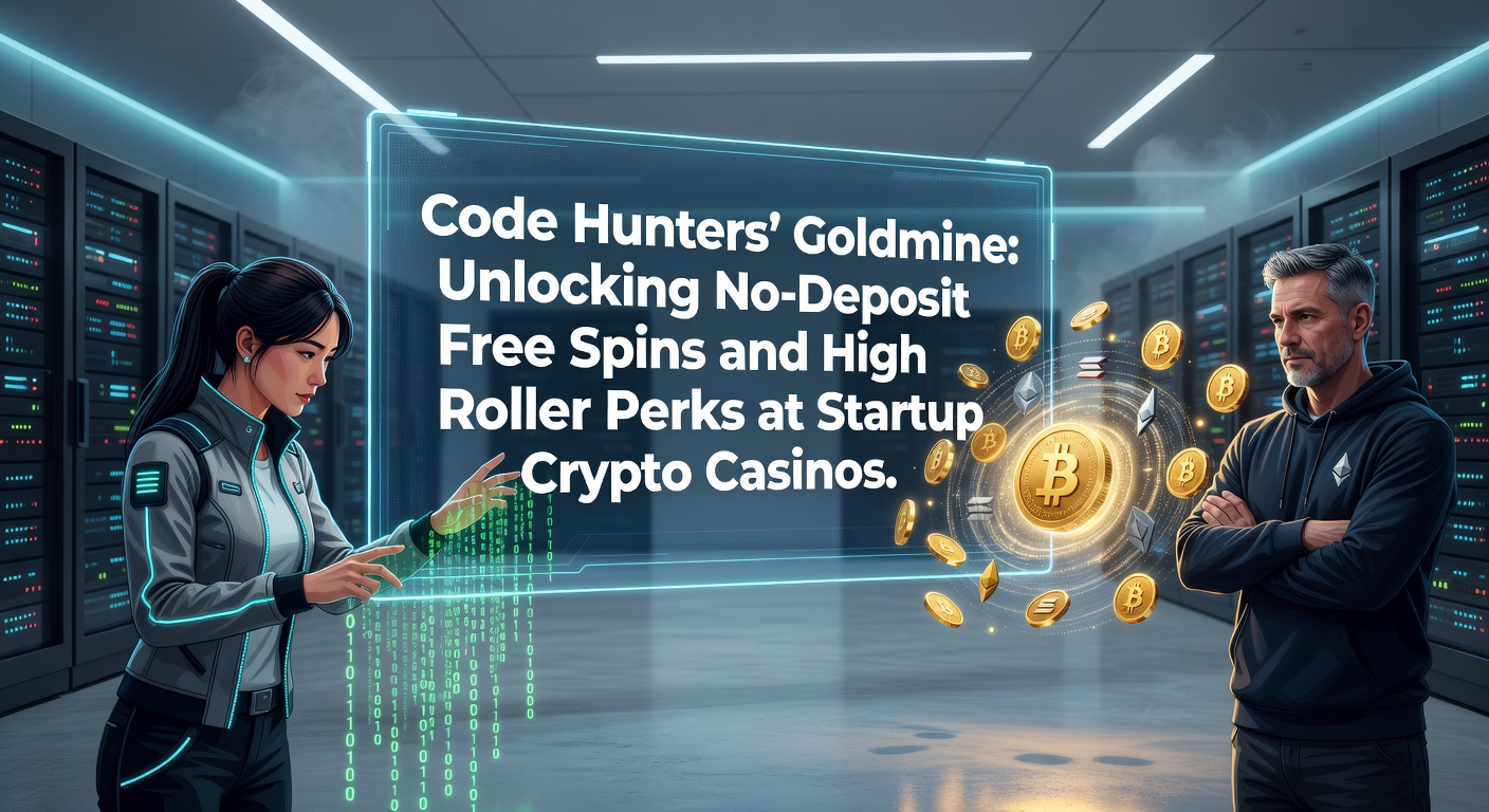Vibrant digital vault overflowing with golden crypto coins and spinning slot reels, symbolizing the treasures hidden in promo codes for new crypto casinos