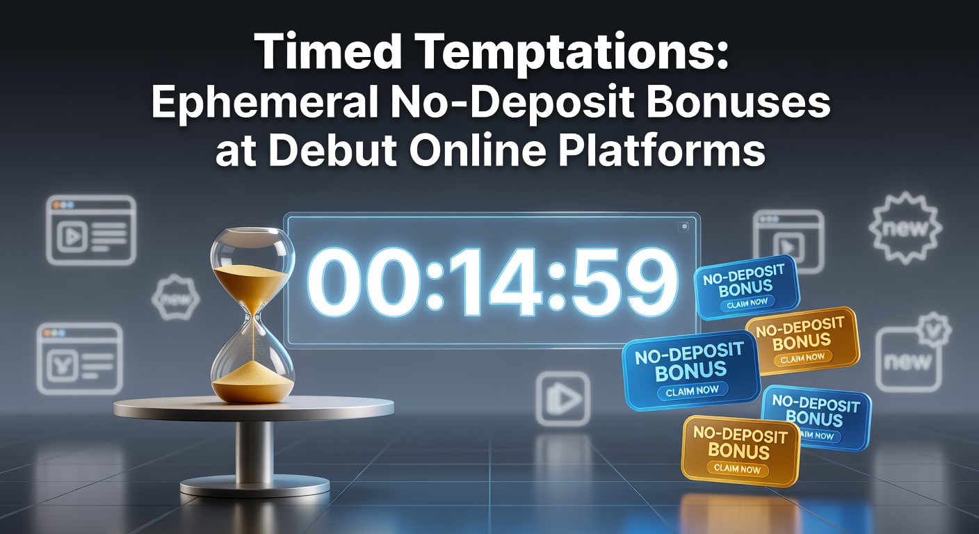 Vibrant digital clock ticking down on a casino bonus offer screen, highlighting the urgency of a limited-time no-deposit promotion at a new online platform