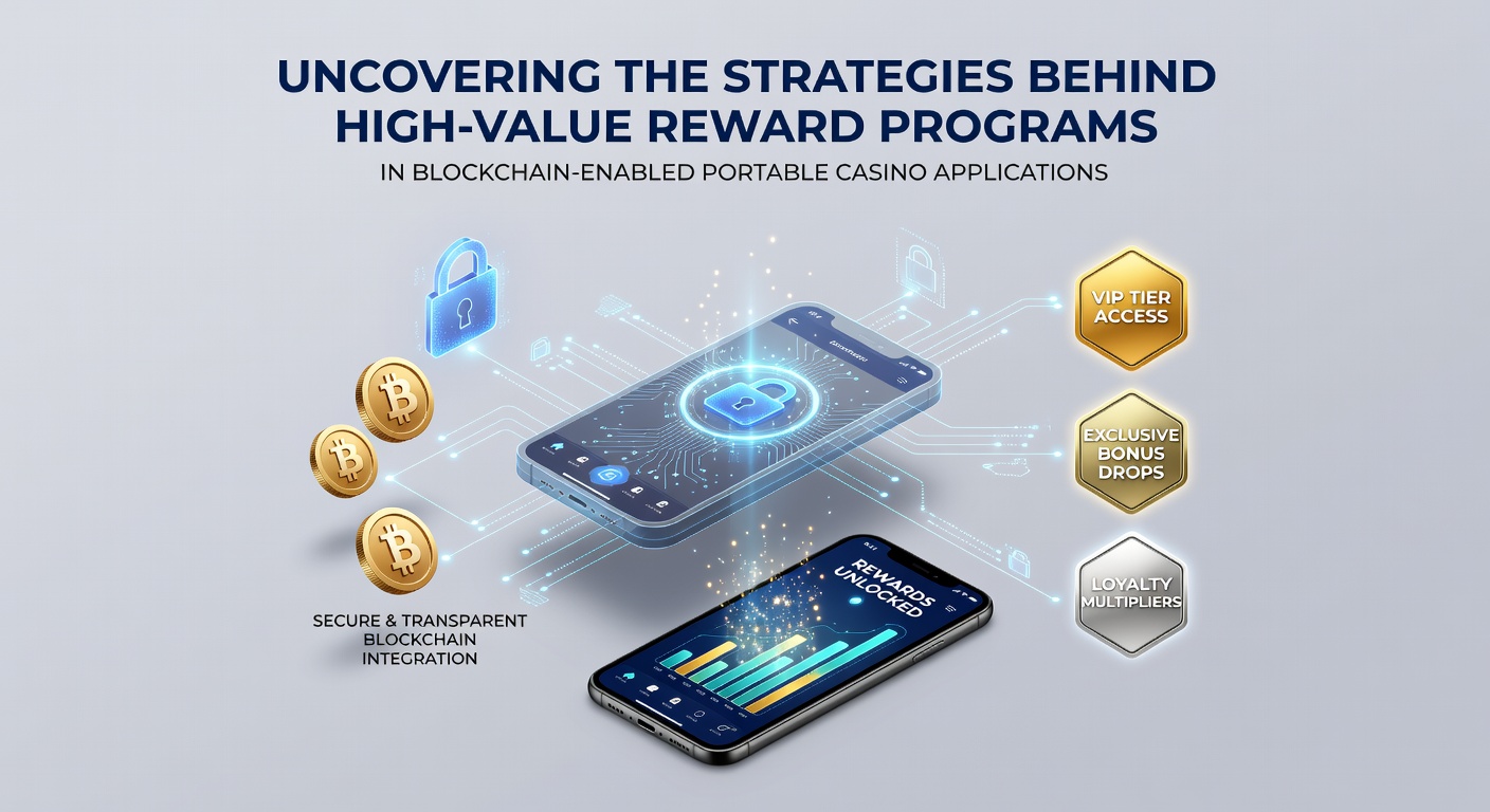 Blockchain-enabled mobile casino app interface showing reward program dashboard with token balances and loyalty tiers